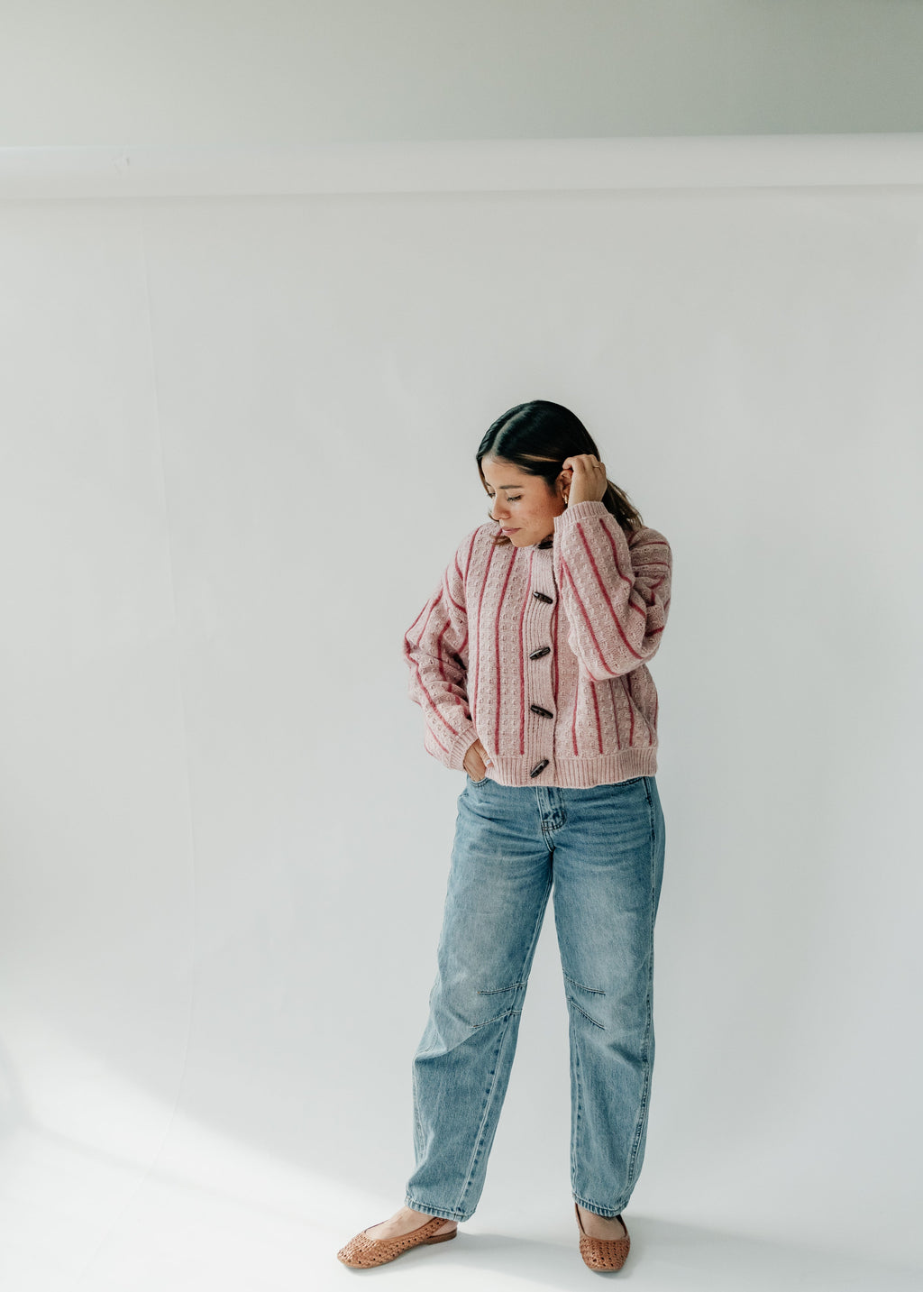 Rosé Striped Knit Cardigan