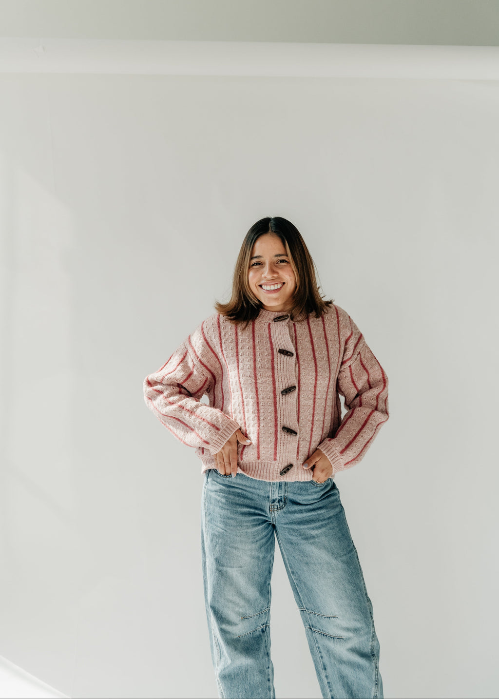 Rosé Striped Knit Cardigan