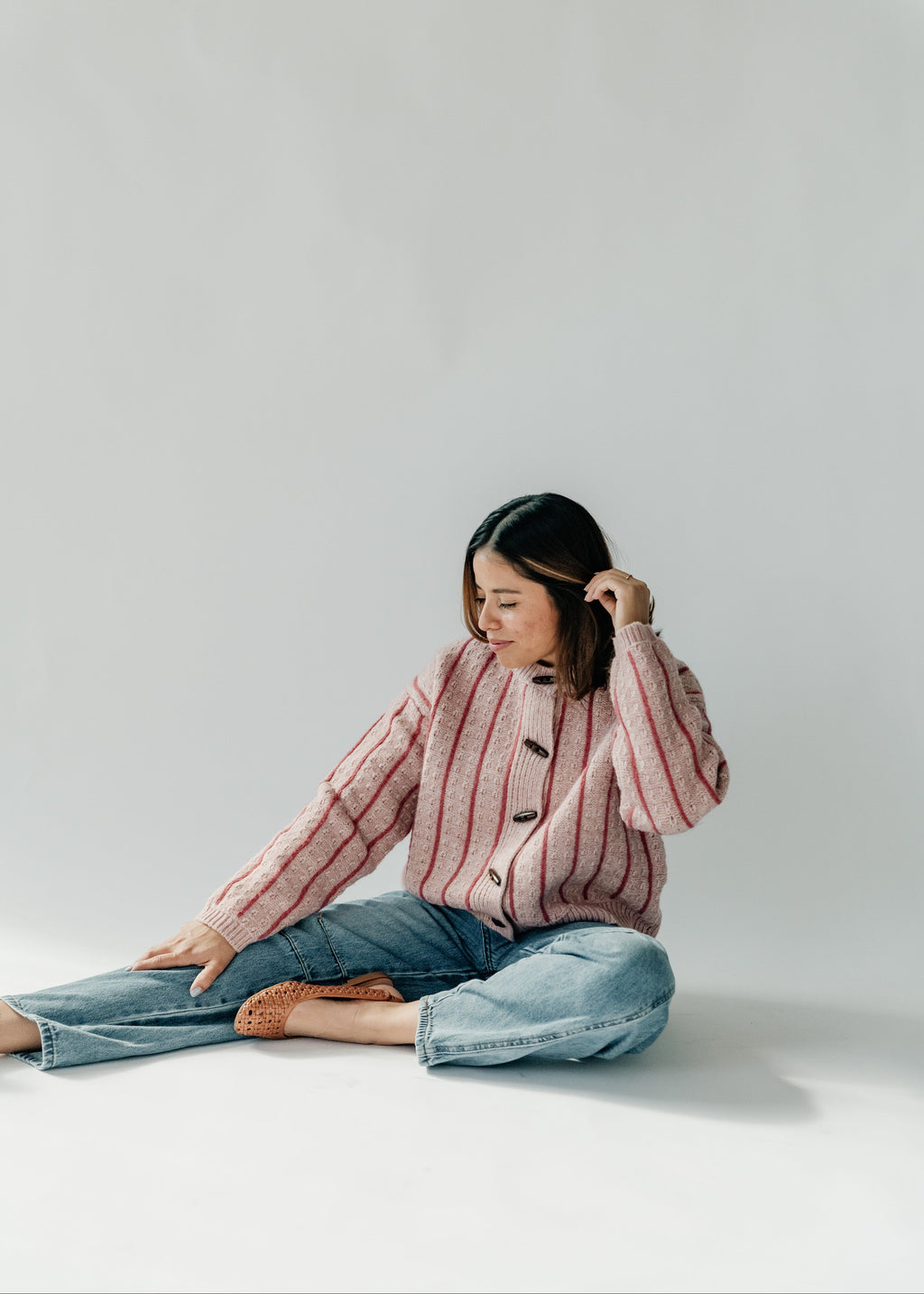Rosé Striped Knit Cardigan